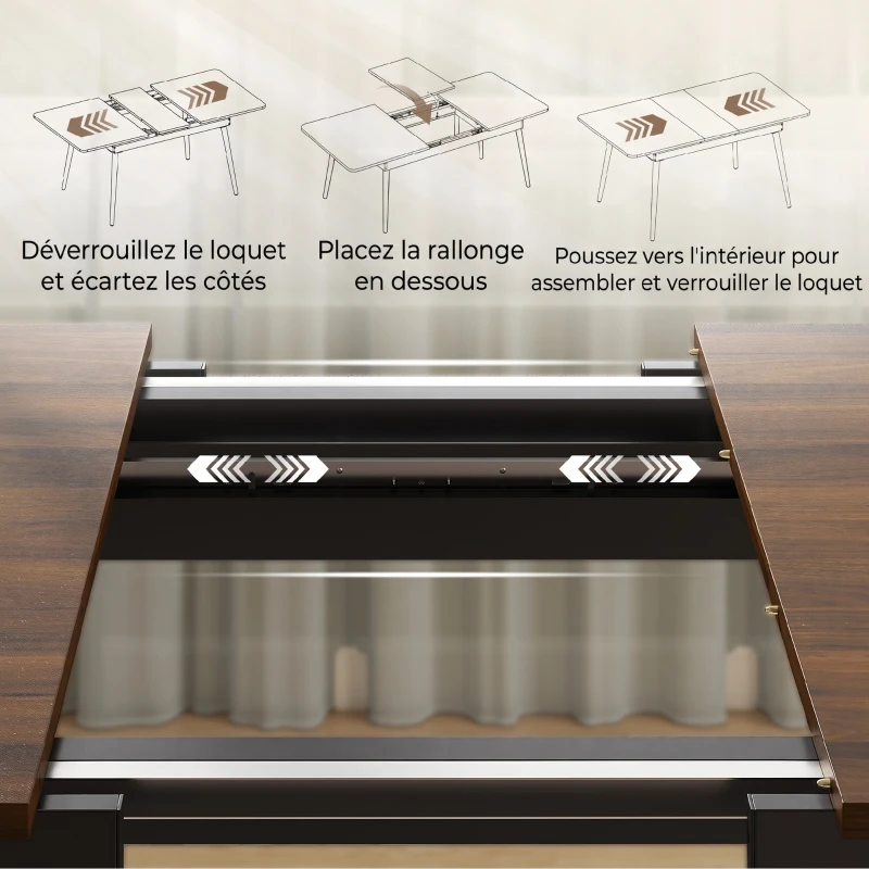HOMCOM Table à Manger Extensible Rectangle pour 4 à 6 Personnes, Table de Cuisine 130-160 cm avec Coins Arrondis, Noyer Clair