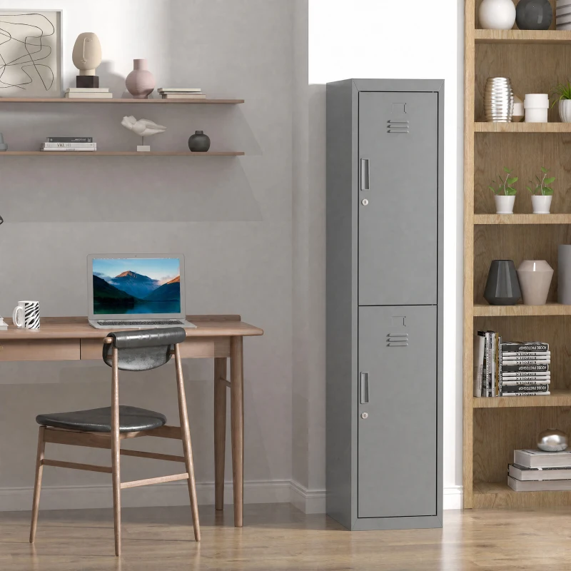 Vinsetto Armadietto 4 Ripiani 2 Porte Chiusura di Sicurezza Ufficio Garage Officina Acciaio Laminato a Freddo 38x46x180cm Grigio