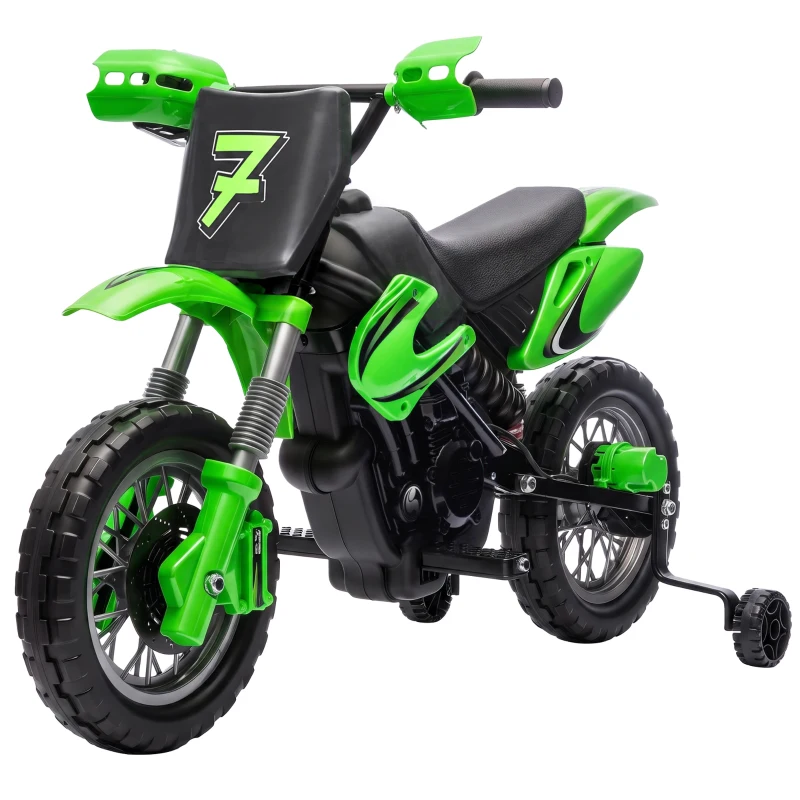 AIYAPLAY Moto Eléctrica Niños 12V con 2 Ruedas Auxiliares Desmontables 2 Motores Suspensión Trasera 3 km/h 3-6 Años Verde