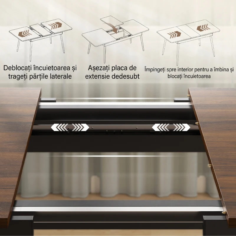 HOMCOM Masă extensibilă de dining, 130-160 cm, finisaj nuc deschis
