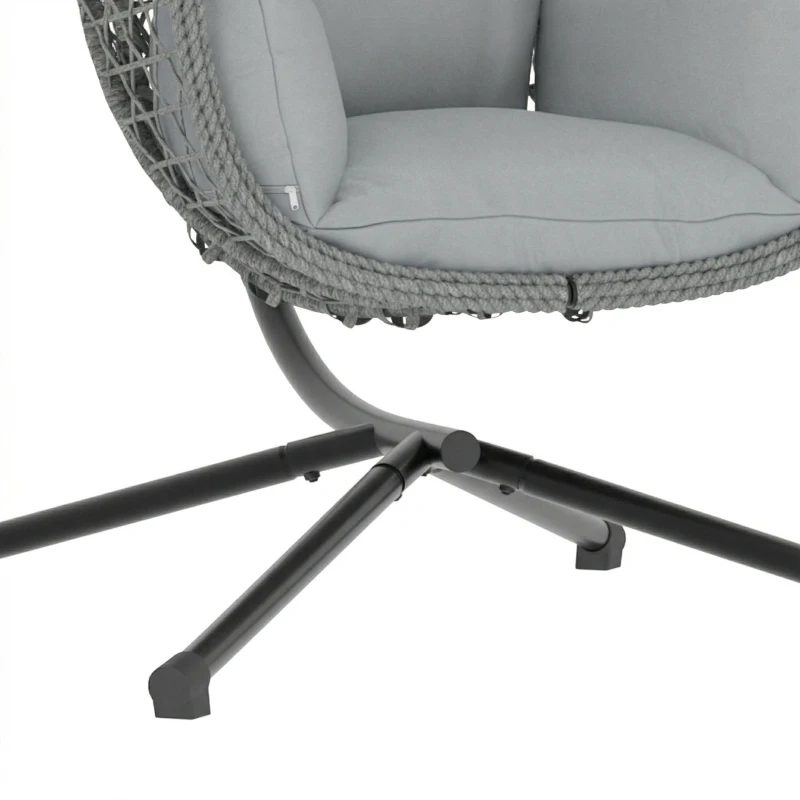 Outsunny Hanging Egg Chair, Indoor Outdoor Rattan Hammock Swing Chair with Stand, Safety Strap, Foldable Basket, Dark Grey