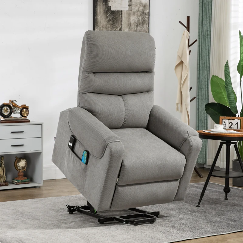 HOMCOM Poltrona Reclinabile Massaggiante con Telecomando, in Poliestere e Metallo, 79x97x103 cm, Grigio