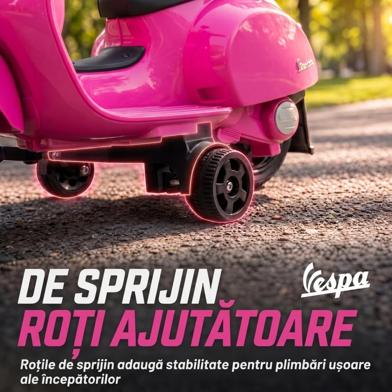 AIYAPLAY Motocicletă Electrică pentru Copii 1,5-3 Ani Mini Vespa Gts 7,2V, Roz