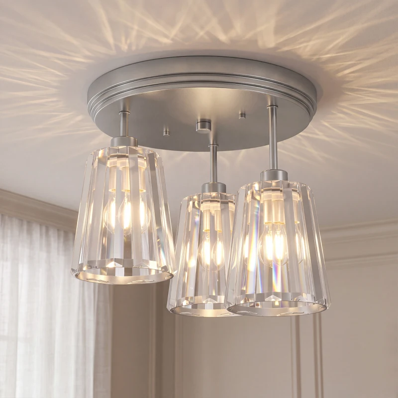 HOMCOM Plafonieră LED din Cristal cu 3 Lumini, Dulii E27, fără Becuri, pentru Living, Argintie