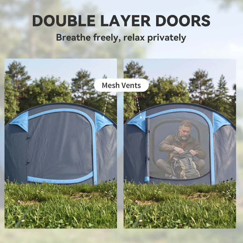 Outsunny 3 Person Pop-up Camping Tent, Family Dome Tent with Ground Sheet, 4 Windows and Portable Carry Bag for Beach Outdoor Trip, Sky Blue