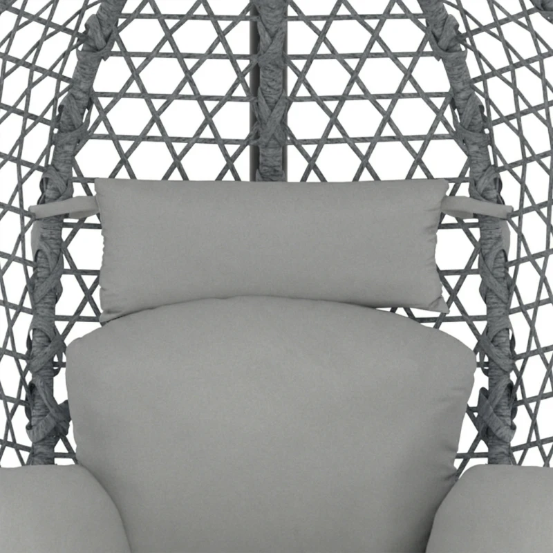 Outsunny Hanging Egg Chair, Indoor Outdoor Rattan Hammock Swing Chair with Stand, Safety Strap, Foldable Basket, Dark Grey