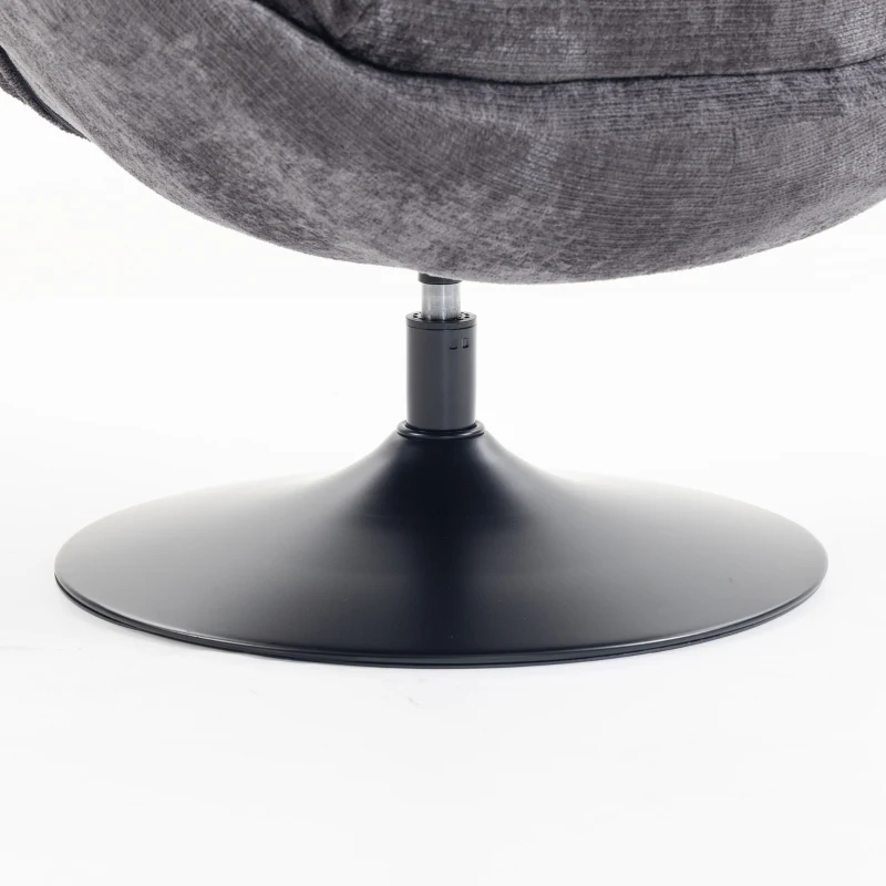 HOMCOM Modern Chenille Lazy Chair with Ottoman, 360° Swivel, Upholstered Reading Seat Set for Living Room, Dark Grey