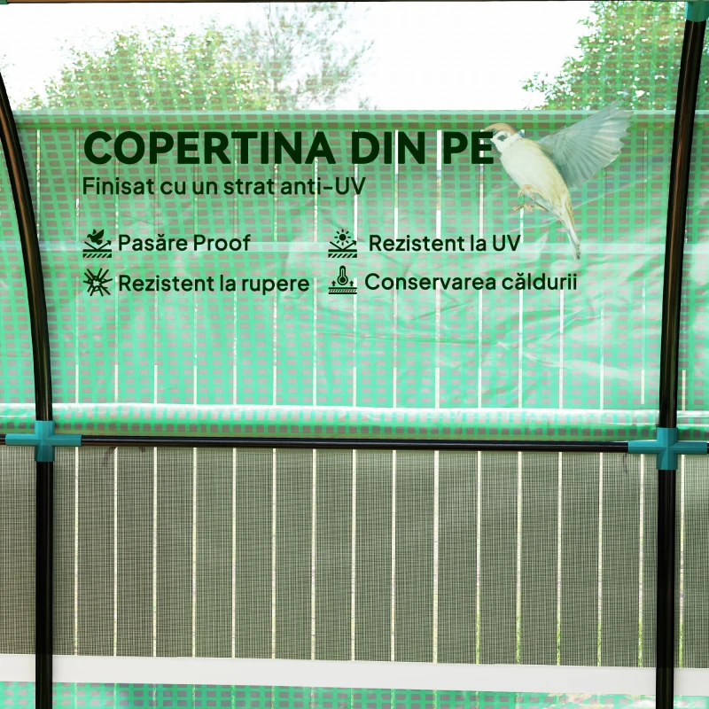 Outsunny Solar de Grădină Tip Tunel, 3x2x2 m, Oțel și PE Anti-UV, Verde