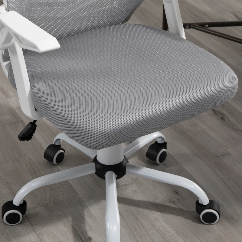 Vinsetto Silla de Oficina Ergonómica Silla de Malla con Altura Ajustable Reposabrazos Abatible Soporte Lumbar Transpirable 62,5x55x94-104 cm Gris