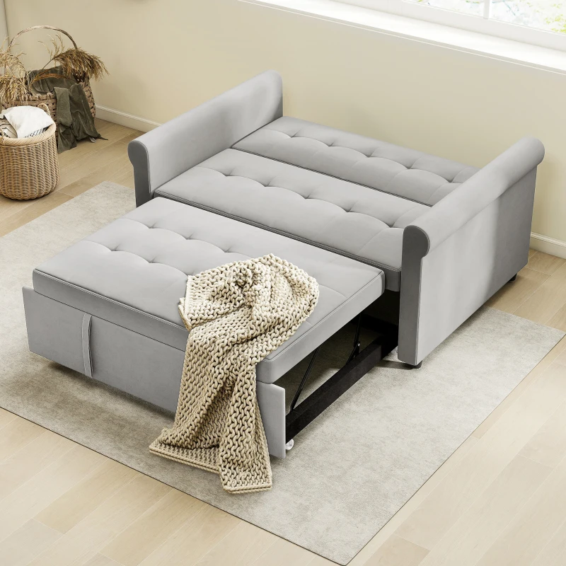 HOMCOM Two-Seater Velvet-Feel Sofa Bed - Grey