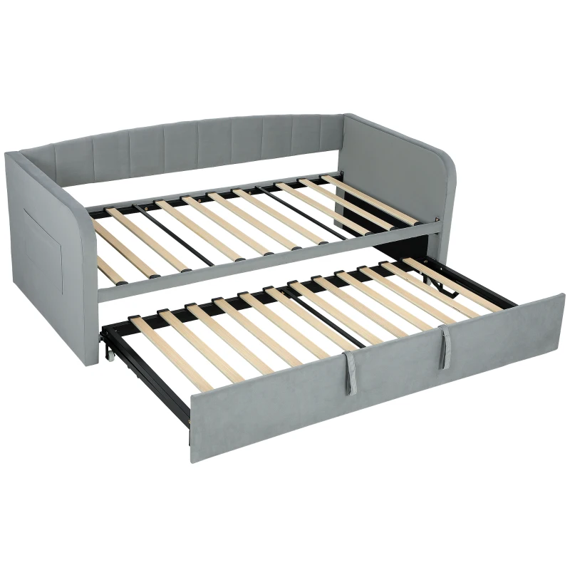 HOMCOM Letto Divano 3 Posti con Lettino Estraibile Convertibile in Letto Matrimoniale,205x186x75 cm, Grigio Chiaro