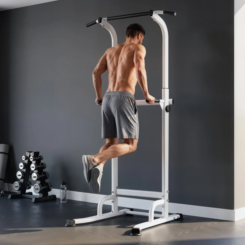 SPORTNOW Power tower dip barre de traction autoportante réglable en hauteur cadre acier 91,5 x 97,5 x 176,5-227 cm pour la maison