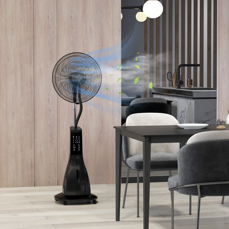 HOMCOM Ventilador Nebulizador de 3 Velocidades con Temporizador 3 Modos y Ruedas Depósito 3L 44,5x38,5x120 cm Negro