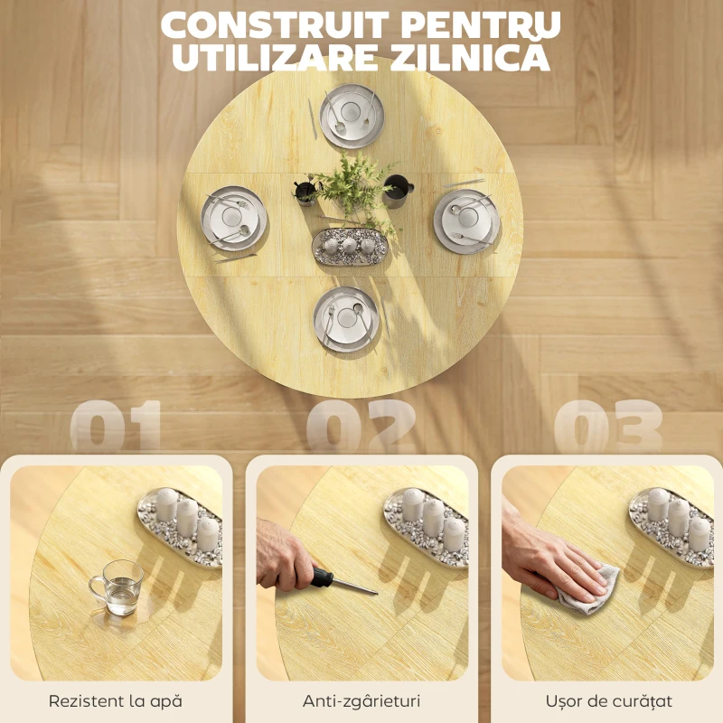 HOMCOM Masă Pliabilă pentru Dining, Masă de Bucătărie cu Roți pentru 2-4 Persoane, 100x100x75 cm, Stejar
