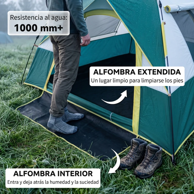 Outsunny Tienda Camping Plegable con 1 Puerta 3 Ventanas Bolsa de Transporte y Apertura Automática 205x195x135 cm Verde