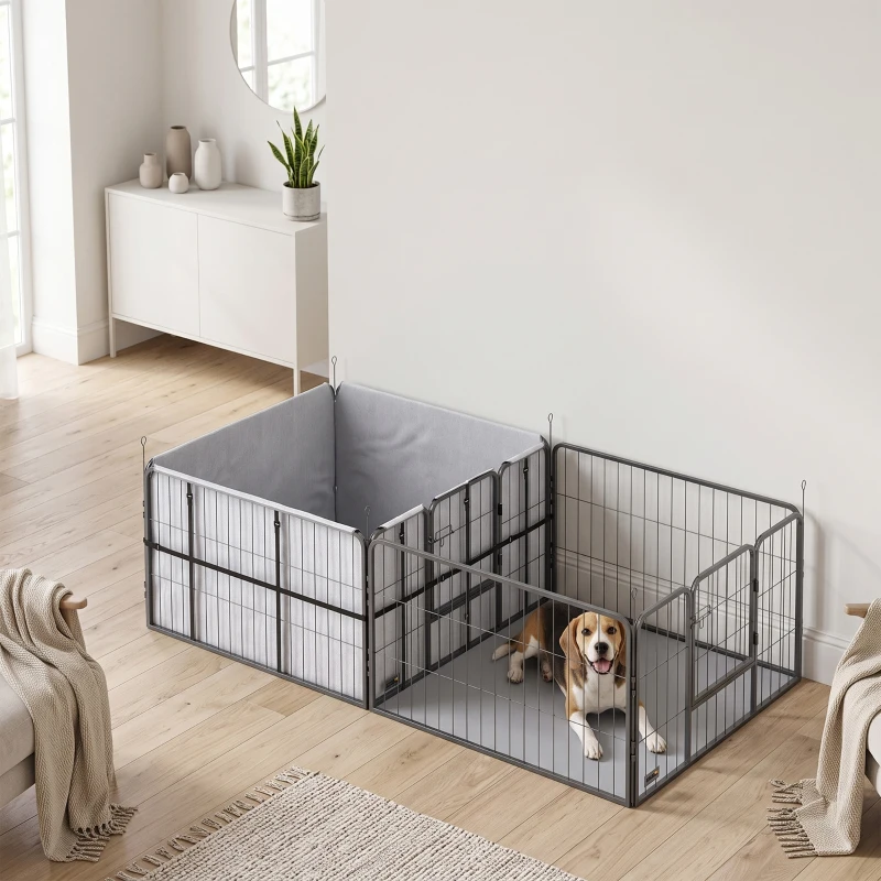 PawHut Seven-Panel Dog Whelping Box, Dog Playpen with Washable Whelping Pads, Wind-Resistant Fabric, for Small and Medium Dogs