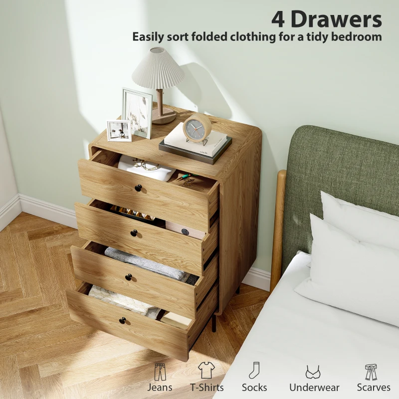 HOMCOM Modern Chest of Drawers with 4 Drawers - Oak