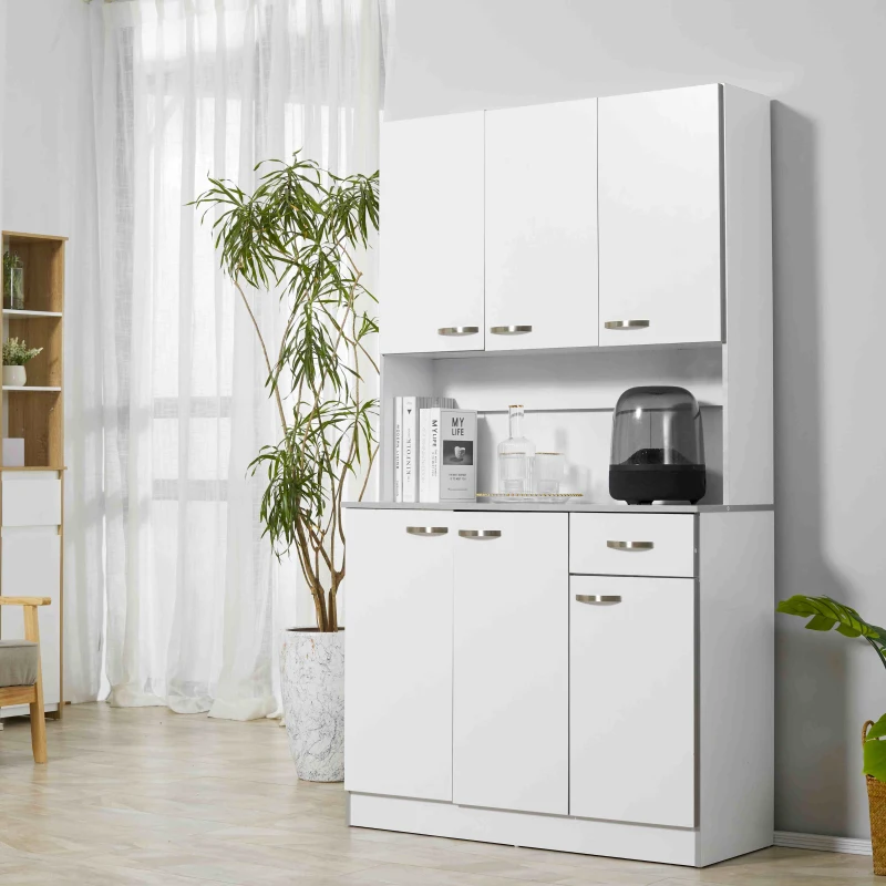 HOMCOM Kitchen Cupboard, Freestanding Kitchen Storage Cabinet with Adjustable Shelves and Open Countertop, White