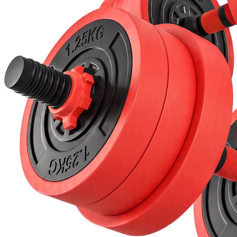 SPORTNOW Kit haltères musculation, haltères réglables 4 en 1, 20 kg, avec disques et barres, équipement de gym à domicile, rouge
