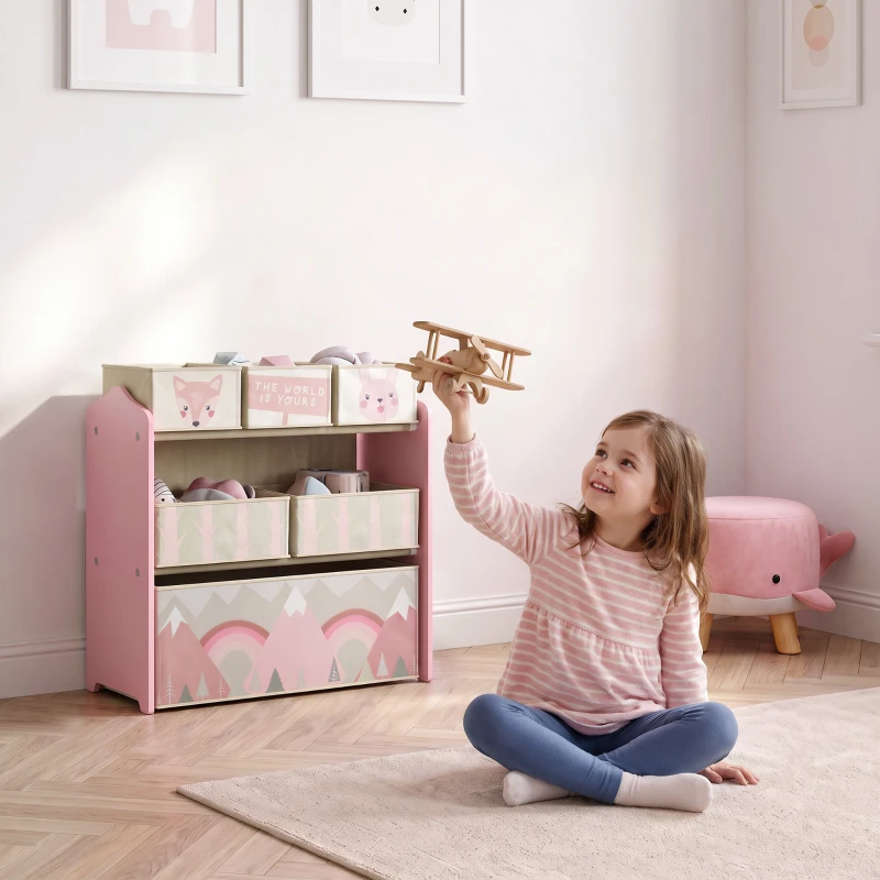 ZONEKIZ Meuble de rangement enfant avec 6 boîtes amovibles en tissu non tissé Organisateur de jouets, étagère 63L x 30l x 66H cm