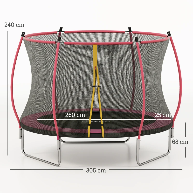 SPORTNOW 10ft Outdoor Trampoline with Enclosure Net, Spring Cover, Pink