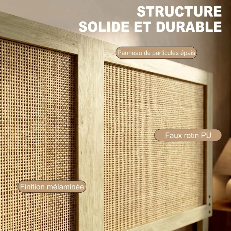 HOMCOM Tête de Lit en Bois à Effet Rotin, Design Bohème, pour Chambre à Coucher, 140 x 4 x 87 cm, Chêne