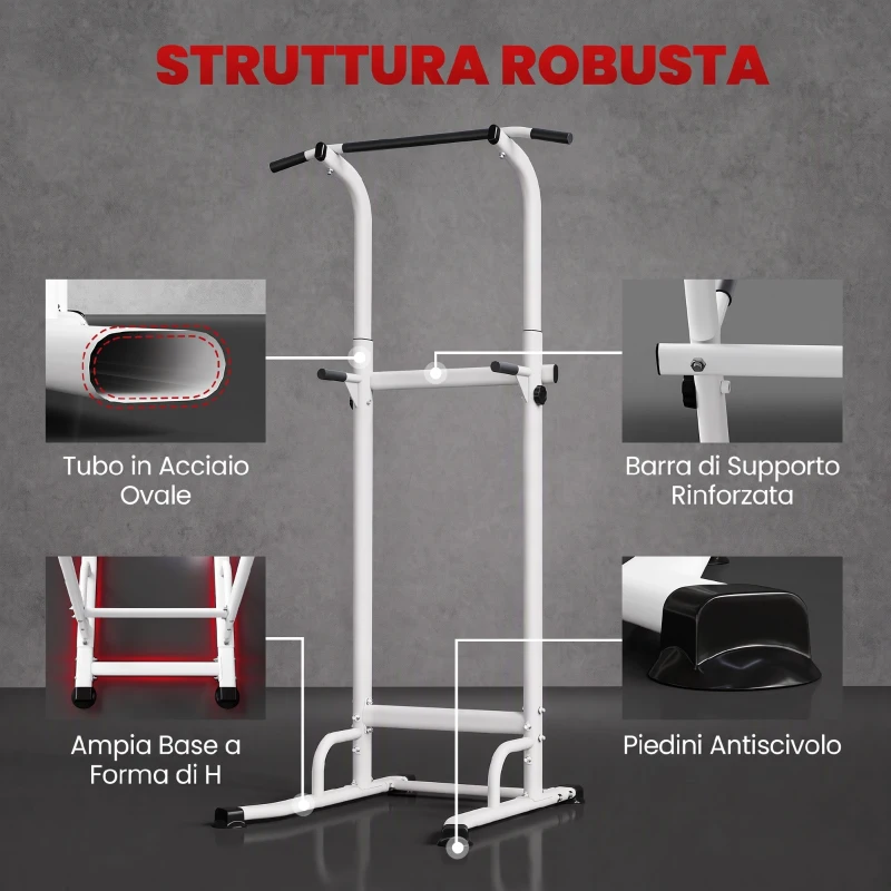 SPORTNOW Stazione Fitness con Barre per Dip e Trazioni, Altezza Regolabile 176.5-227 cm e Capacità 120 kg, Bianco