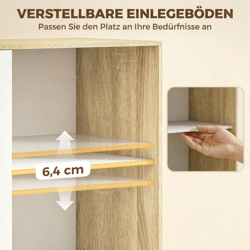 HOMCOM Moderner Kleiderschrank mit Schiebetüren, Kleiderstange, verstellbaren Böden und 4 Schubladen, Eiche/Weiß