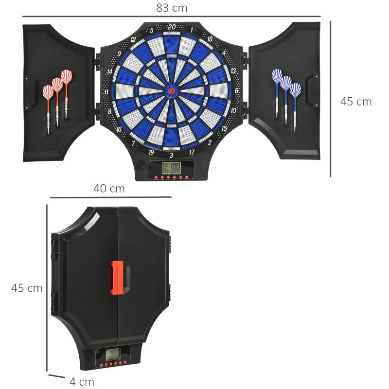 SPORTNOW Diana Electrónica Plegable con 31 Juegos para 8 Jugadores con 6 Dardos y 6 Puntas de Repuesto Pantalla LCD 83x45cm Negro