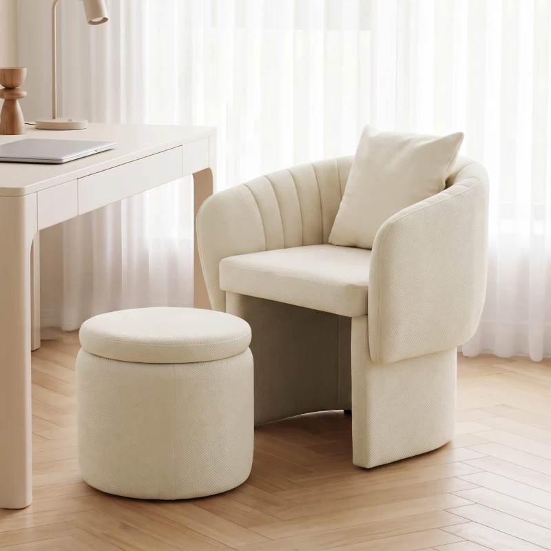 HOMCOM Sillón relax con puff, sillón lounge con respaldo curvo, reposabrazos, acolchado de chenilla estilo nórdico, beige