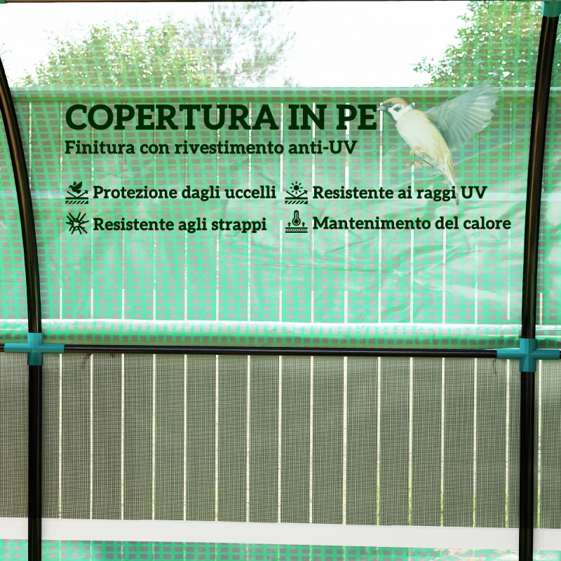 Outsunny Serra a Tunnel per Orto 3x2x2 m in Acciaio e PE Anti UV con Porte Avvolgibili e Finestre, Verde