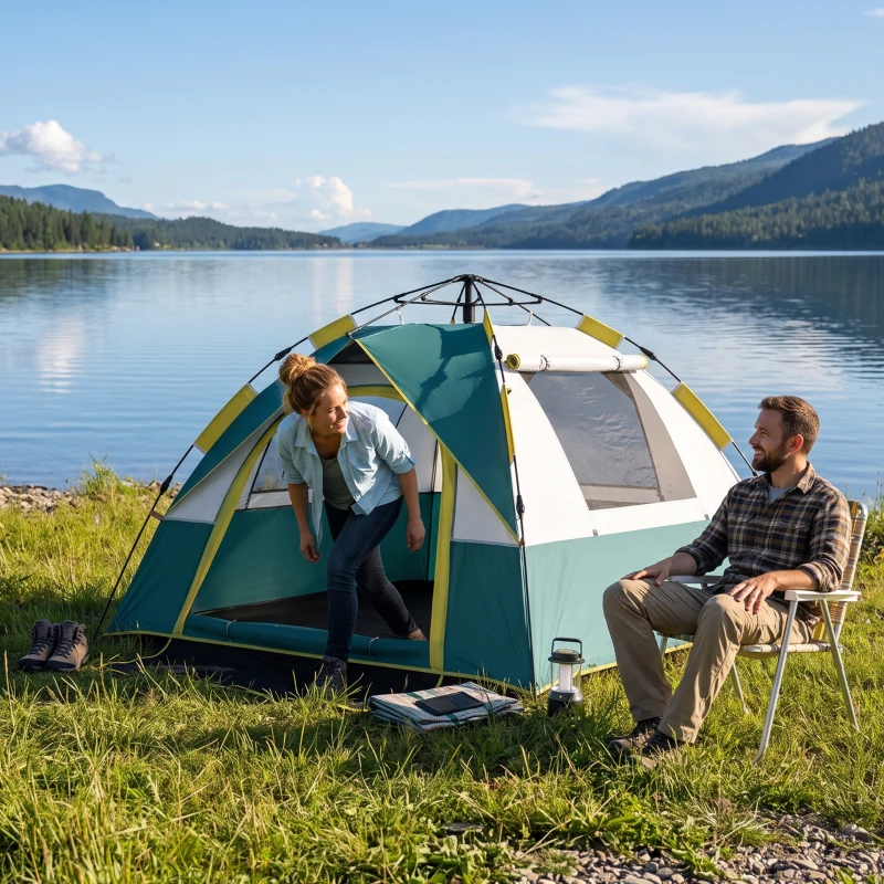 Outsunny Tienda Camping Plegable con 1 Puerta 3 Ventanas Bolsa de Transporte y Apertura Automática 205x195x135 cm Verde