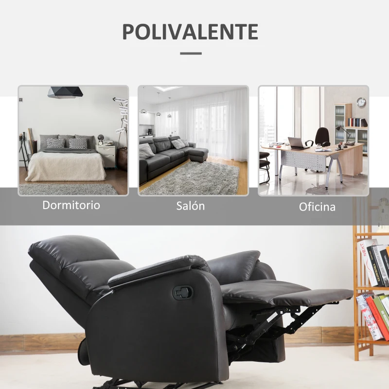 HOMCOM Sillón Relax Reclinable Manual, Sillón Relax Tapizado en PU con Reposapiés Retráctil, Acolchado Grueso, Butaca Reclinable hasta 160º, para Salón, Dormitorio, Marrón, 75x92x99 cm