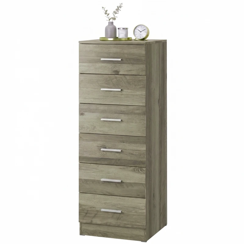 HOMCOM Cómoda de 6 Cajones Cajonera Alta para Dormitorio con Antivuelco 40x40x110 cm Gris Claro