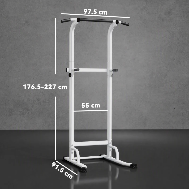 SPORTNOW Power Tower cu Bare pentru Dip și Tracțiuni, Stație Fitness Multifuncțională cu Înălțime Reglabilă 176,5-227 cm, Structură din Oțel pentru Antrenament Acasă, Capacitate 120 kg