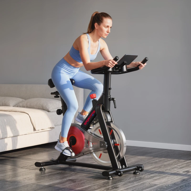 SPORTNOW Bicicletă statică cu aplicație Bluetooth, rezistență magnetică, volan de 8 kg, ecran LCD, scaun și ghidon reglabile