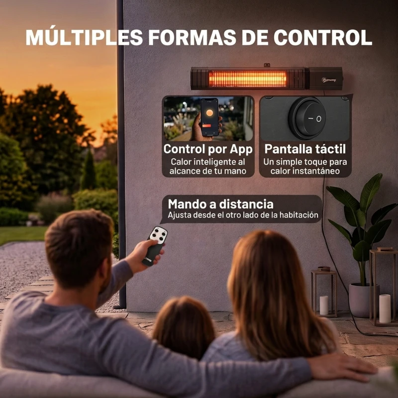 Outsunny Calefactor Infrarrojos Terraza 2000 W con Funda IP65 Control por App/Táctil/Mando 9 Niveles de Calor y Temporizador
