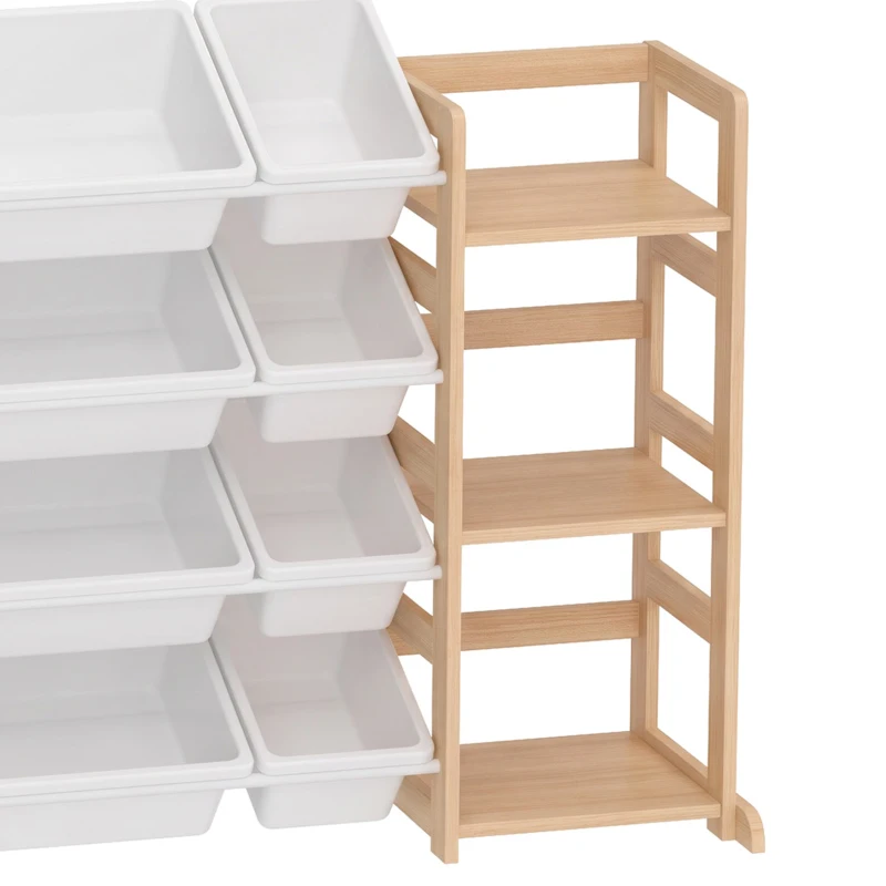 AIYAPLAY Wooden Toy Storage Unit with Stuffed Animal Storage, Bookshelf and 12 Bins for Kids Rooms, Bedroom, Playroom, Nursery