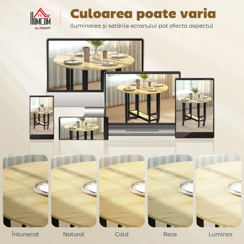 HOMCOM Masă Pliabilă pentru Dining, Masă de Bucătărie cu Roți pentru 2-4 Persoane, 100x100x75 cm, Stejar