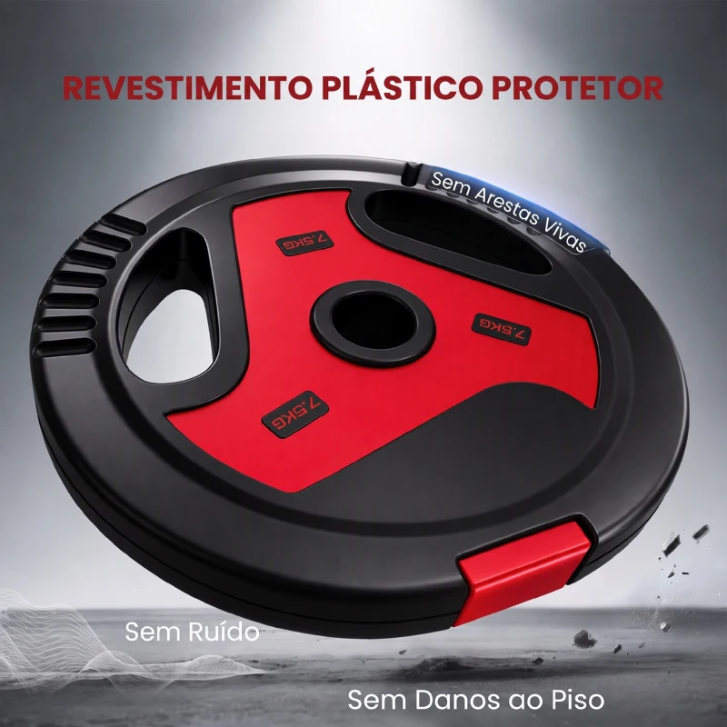 SPORTNOW Conjunto de 4 Anilhas 25 kg, Orifício Ø25 mm, 2x7,5 kg + 2x5 kg, com Pegas, para Halteres e Barras, Preto e Vermelho