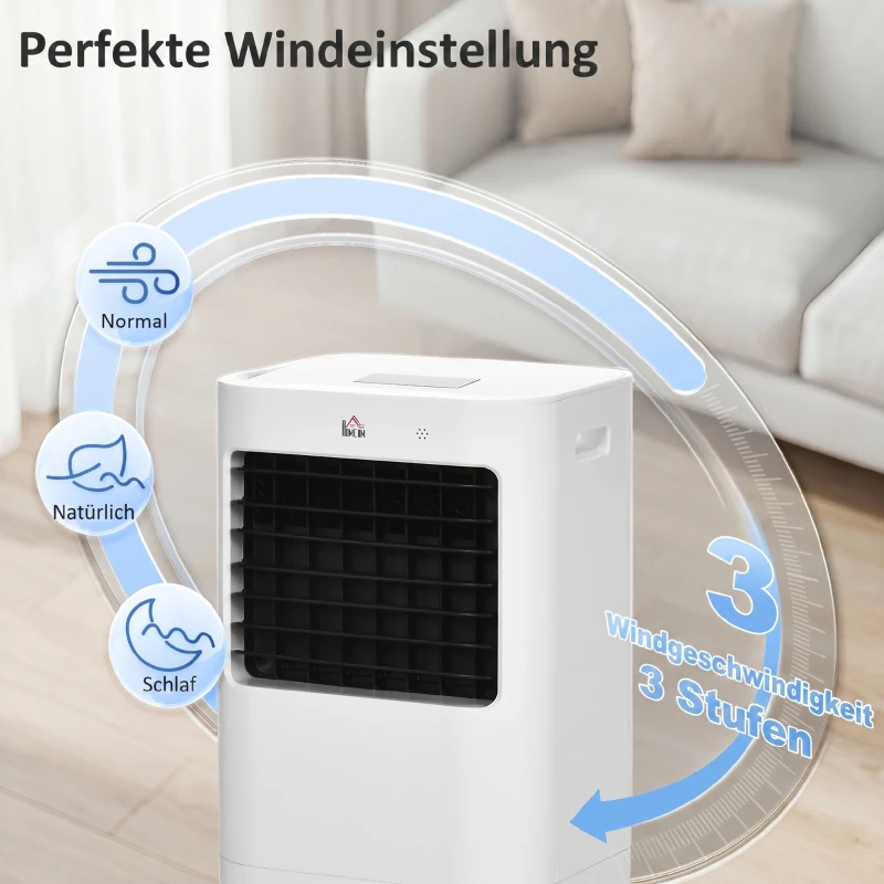 HOMCOM Luftkühler, 3 Modi, Timer-Funktion, rollbar, Kunststoff, Weiß