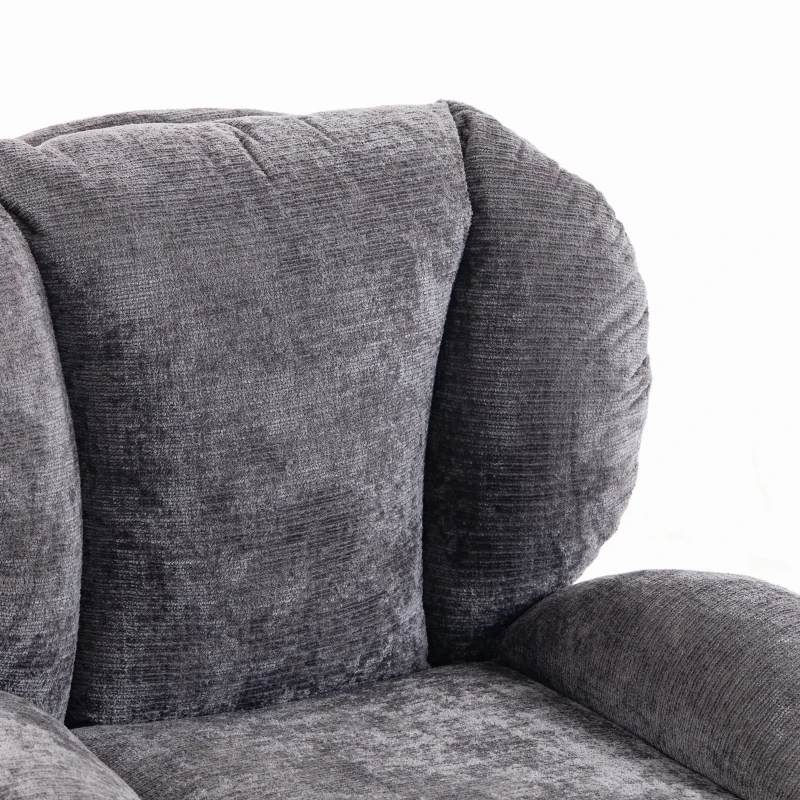 HOMCOM Modern Chenille Lazy Chair with Ottoman, 360° Swivel, Upholstered Reading Seat Set for Living Room, Dark Grey
