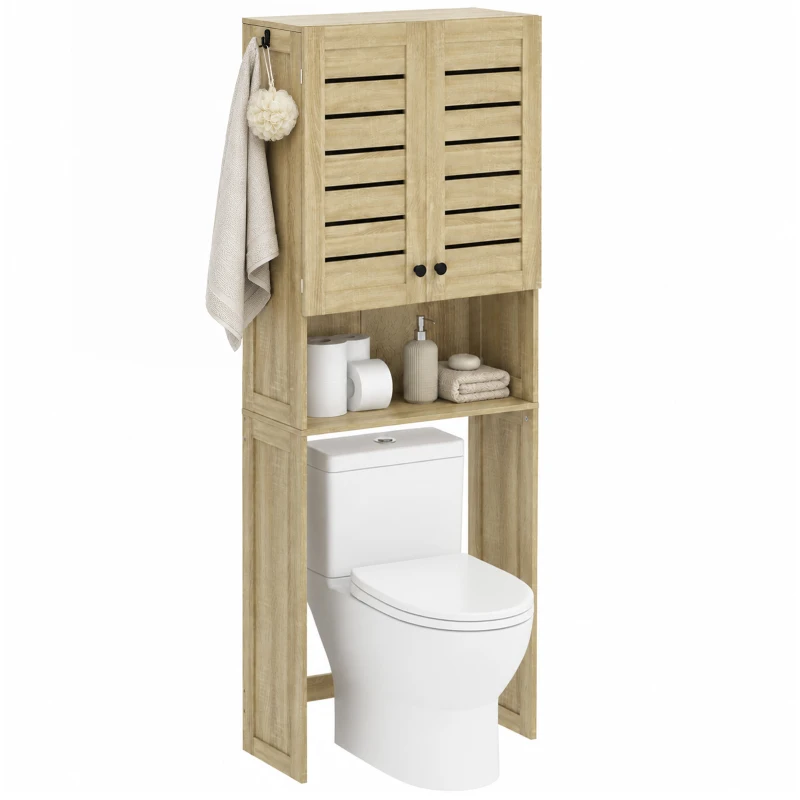 HOMCOM Corp deasupra WC-ului pentru toaletă/mașină de spălat cu dulap cu uși duble, uși cu jaluzea, 67x31,5x190 cm, stejar
