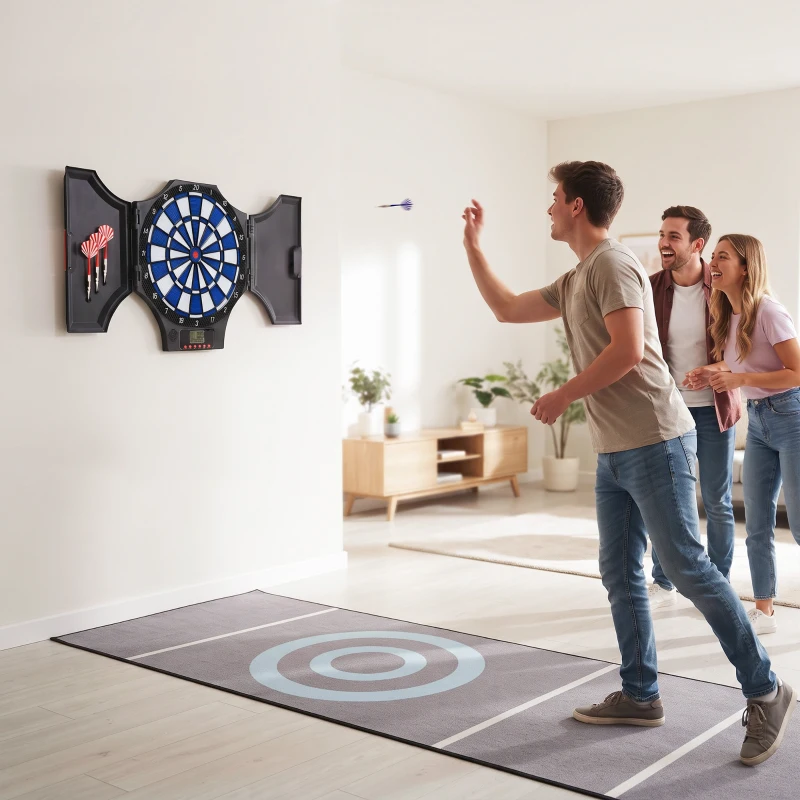 SPORTNOW Alvo Eletrónico Dobrável com 31 Jogos para 8 Jogadores com 6 Dardos e 6 Pontas de Substituição Ecrã LCD 83x4x45 cm Preto