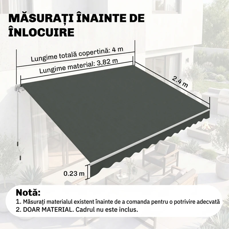 Outsunny Material de Schimb pentru Copertină Retractabilă din Poliester Anti-UV, 4x2.5 m, Gri