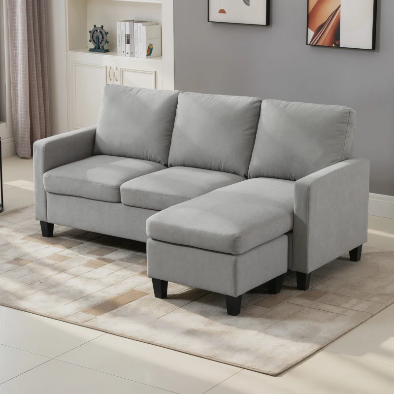 HOMCOM Ecksofa, 3-Sitzer-Sofa mit Kissen, Eckcouch, L-Form Couch, Stoffbezug, Grau(m-6)