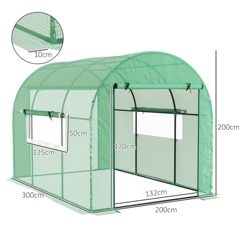 Outsunny Solar de Grădină Tip Tunel, 3x2x2 m, Oțel și PE Anti-UV, Verde