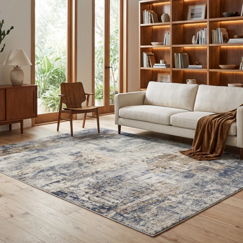 HOMCOM Alfombra de salón, poliéster, diseño artístico moderno, lavable, gris