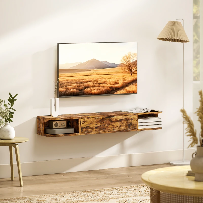 HOMCOM 120 cm Floating TV Unit for TVs up to 50 Inch - Rustic Brown
