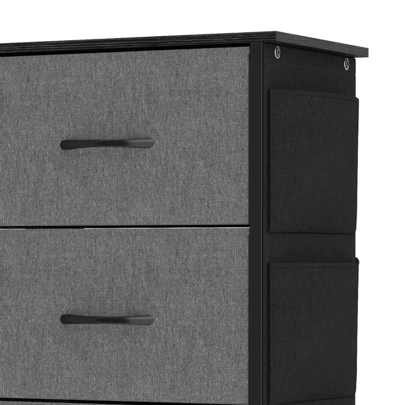 HOMCOM Chest of Drawers, Dresser for Bedroom with 8 Fabric Drawers, Tall Storage Unit w/ Side Storage Bag, Grey